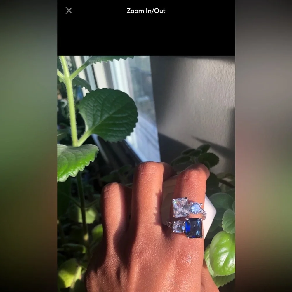 - Sapphire 3CT square cut 925 stamped swarovski elements adjustable ring